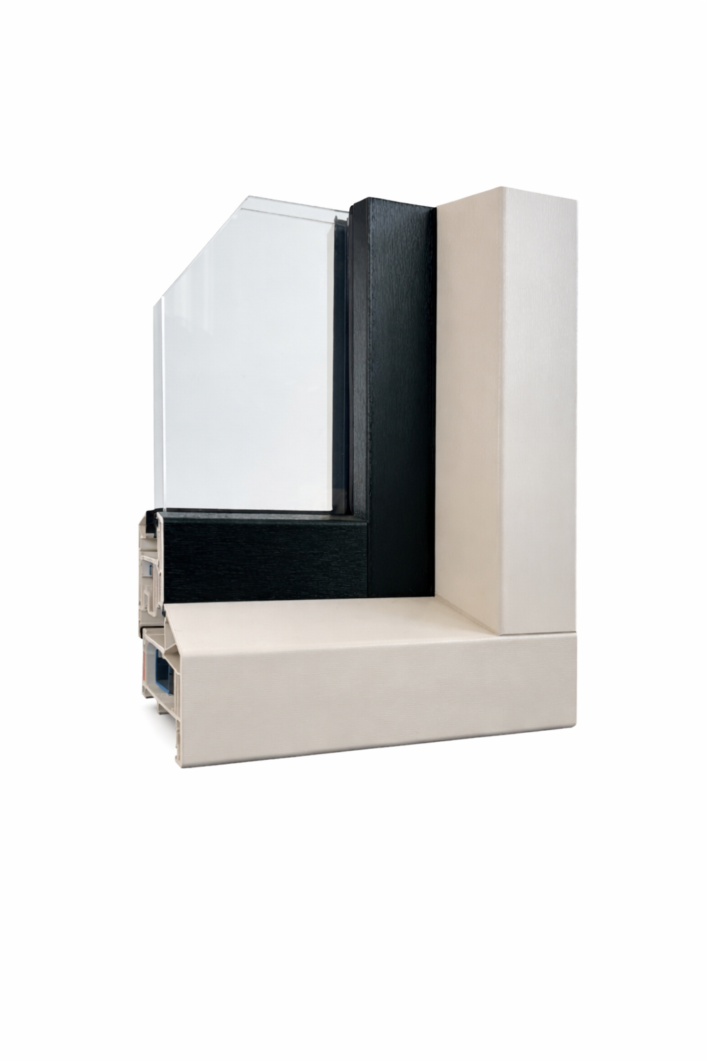 Kunststof kozijn model demohoek in Style verdiept profiel met HVL las rechte hoek