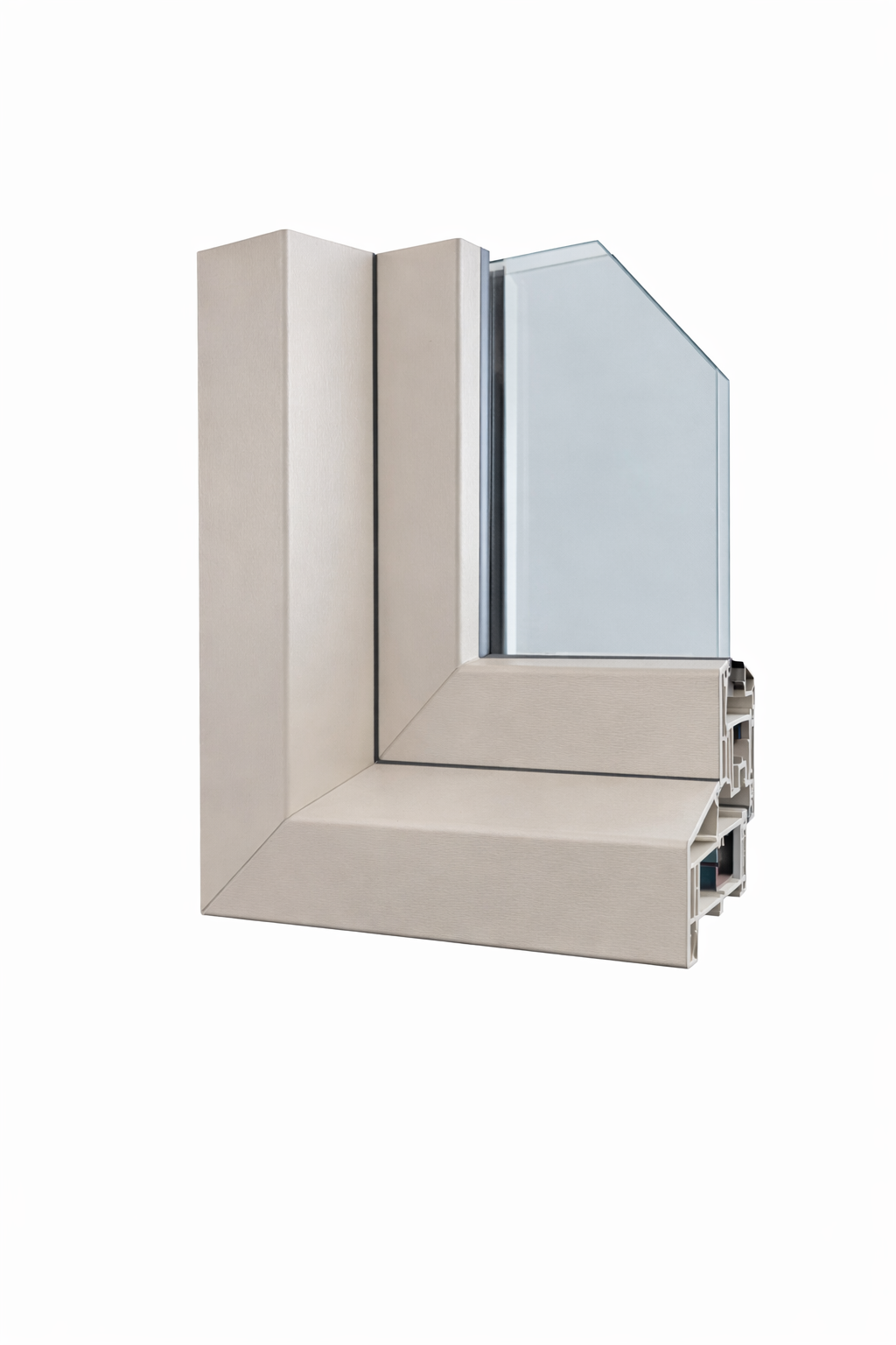 Kunststof kozijn model demohoek in Style verdiept profiel in verstek las