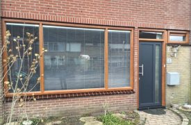 Kunststof woonkamerkozijn met screenline in het glas en strakke kunststof voordeur